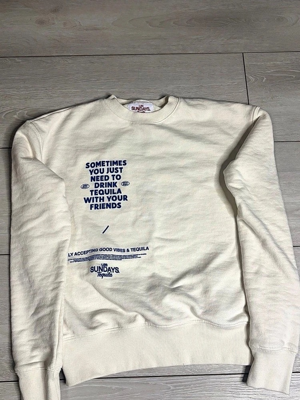 Los Sundays The Sometimes Crew Neck Sweatshirt Cream & Blue Size Small